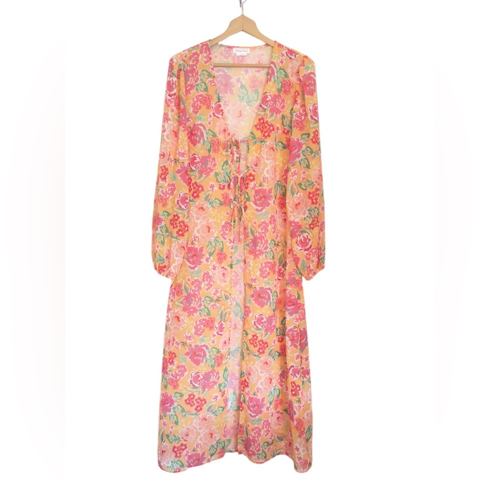 Lovers & Friends Temptation Robe In Tangerine Floral Beach Cover-up size L
